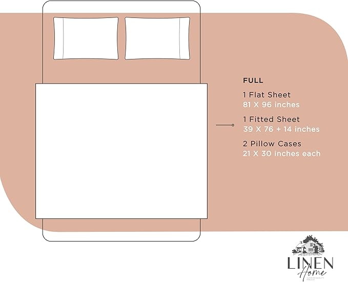 Linen Home 100% Cotton Percale Sheets Full Size, Tera Clay, Deep Pocket, 4 Pieces Set - 1 Flat, 1 Deep Pocket Fitted Sheet and 2 Pillowcases, Crisp Cool and Strong Bed Linen