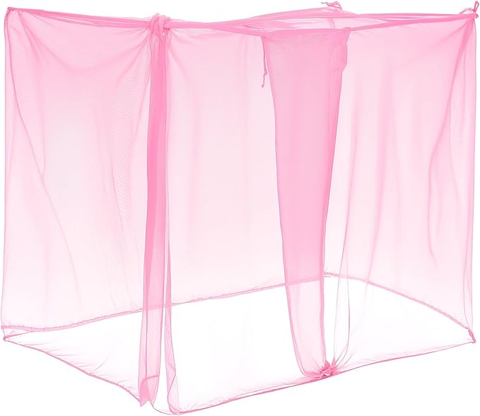 4 Corners Mosquito Net for Mosquiteros para Camas Bed Canopies Netting Bed Drapes Rectangular Mosquito Mesh for Camping Home Outdoor Travel(Pink,L75 X W47 X H59 Inch,1 Opening)