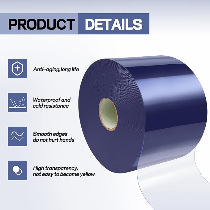 Moukeren Plastic Door Curtain for Winter 150 ft x 8 Inch Thermal Insulated Garage Door Strip Curtains Smooth Waterproof Clear PVC Strip Curtain for Warehouse Freezer Garage, 0.08" Thickness(Classic)