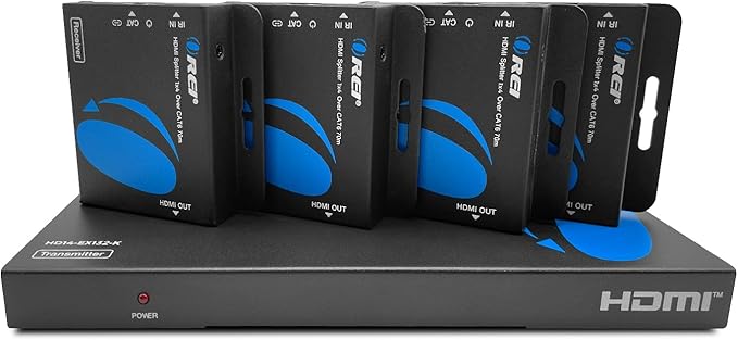 OREI 1x4 HDMI Extender Splitter Multiple Over Single Cable CAT6/7 1080P with IR Remote EDID Management - Up to 165 Ft - Loop Out - Low Latency - Full Support