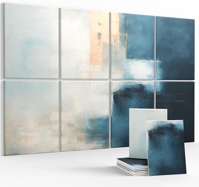 Wall Art Acoustic Panels,47''X31''Soundproof Wall Panels-8-Pack with 50 Adhesive Tabs, Decorative Sound Absorbing Panels for Living Room and Recording Studio, Offices-Azure Horizon