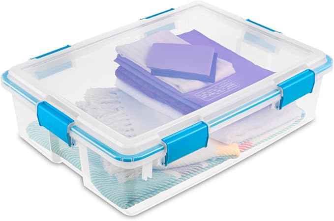 Sterilite 12-Pack Gasket Box, Weather-Resistant Storage Bins with Latching Lids, 37 Quart - Heavy-Duty Organizing Containers for Closet, Bathroom, and Office