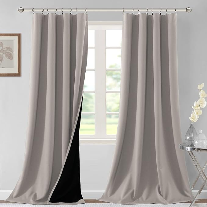 H.VERSAILTEX 100% Blackout Curtains for Bedroom Thermal Insulated Blackout Curtains 108 Inches Long Rod Pocket Window Drapes for Living Room with Black Liner 2 Panels Set, Warm Taupe