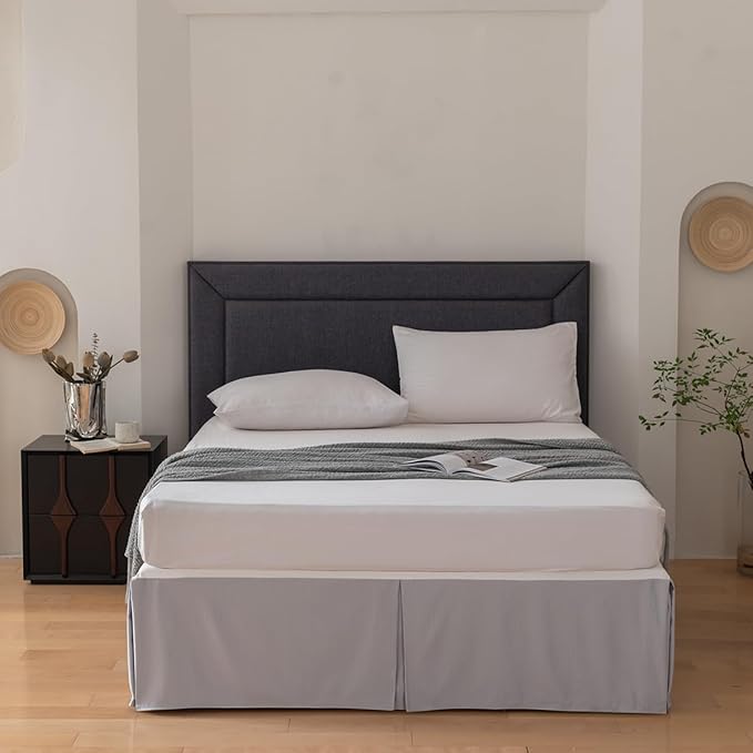 Queen Bed Skirt, Grid Plaid Soft Quadruple Pleated Ruffle Bed Skirt, Tailored Dust Ruffle 12 Inch Drop Easy Fit, Machine Washable (Silver Grey)