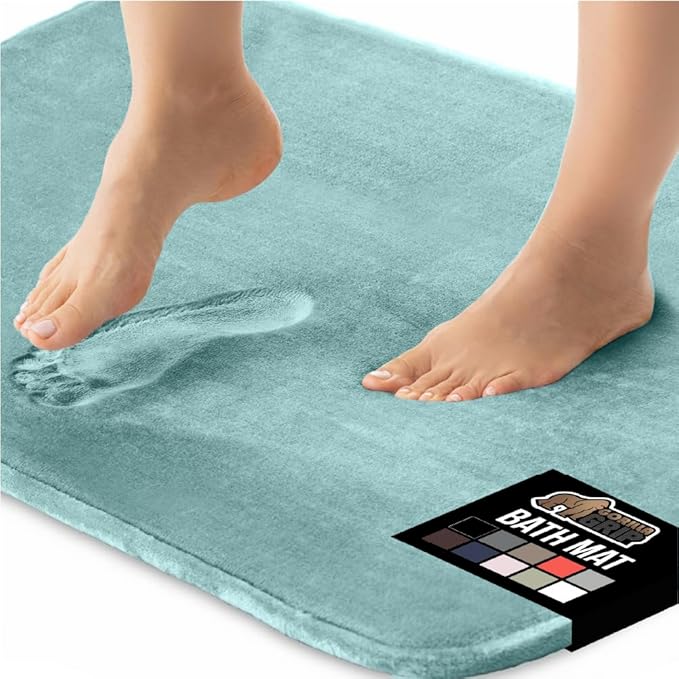 GORILLA GRIP Memory Foam Bath Mat, Soft Absorbent Velvet Bathroom Mats, Durable Dots on Underside, Machine Washable Bathmat, Carpet Rug Room Decor for Shower Tub Floor RV, 30x20 Rugs, Seablue