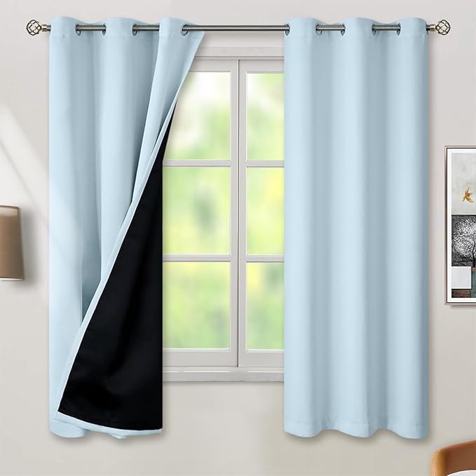 BGment Baby Blue 100% Blackout Curtains for Nursery Bedroom 63 Inch Length 2 Panels, Thermal Insulated Full Light Blocking Grommet Noise Cancelling Window Curtains for Kids Room, 42 Inch Wide Each