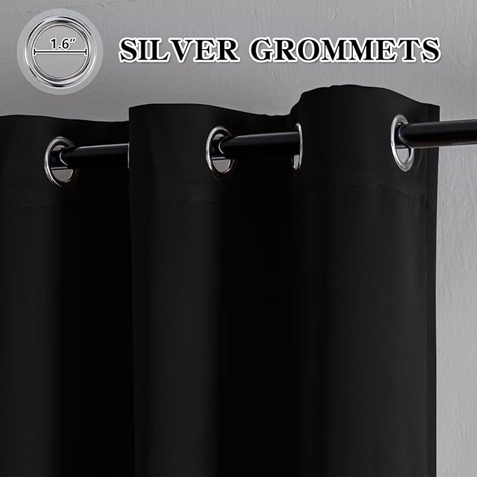 Curtains 108 Inches Long 2 Panels Set, Blackout Curtains for Bedroom Living Room, Thermal Insulated Grommet Room Darkening Drapes for Privacy Home Decor Windows(W52 x L108, Black)
