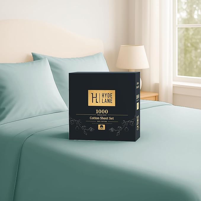 Hyde Lane Luxury 1000 Thread Count 100% Cotton Sheets | Very Soft & Thick - Fits Upto 20" Mattress | Sateen Weave Bed Sheets 18" Deep Pocket- 4 PC Sheet Set (Grey Mist, Queen)