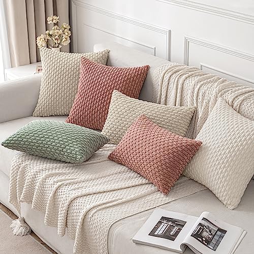 MIULEE Decorative Throw Pillow Covers 18x18 Blush Pink Textured Corduroy - Image 4