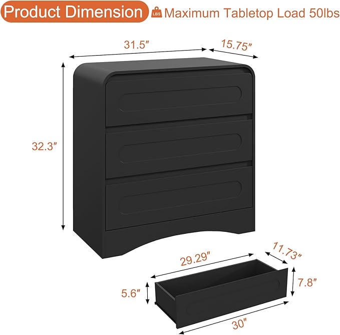 3 Piece Bedroom Set, Dresser and Nightstand Sets for Bedroom, Wood 3 Drawer Dresser & Night Stand Set of 2, Wide Chest of Drawers Modern Storage Cabinet Bedroom Furniture Set, Black