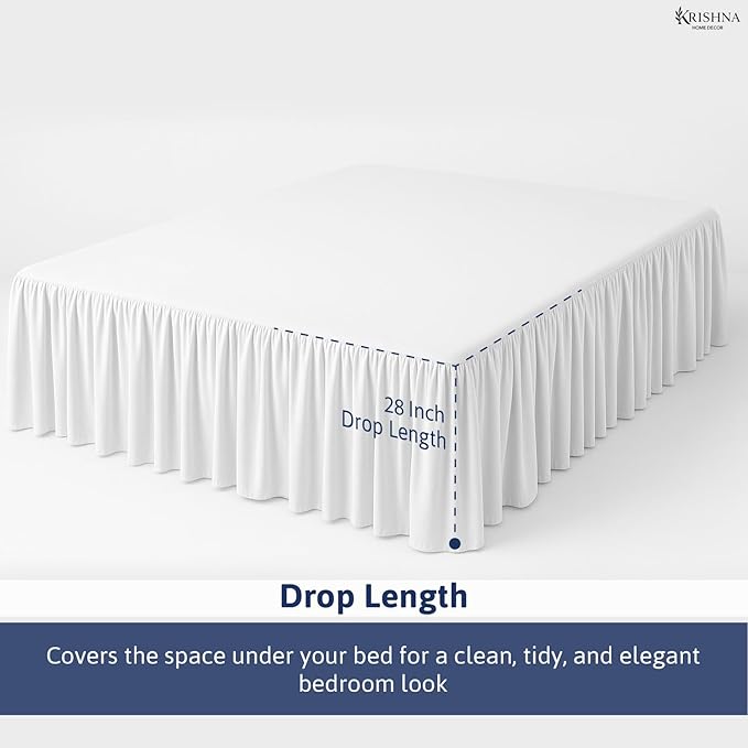 KRISHNA Ruffled Bed Skirt with Split Corners Twin, 100% Microfiber Hotel Quality, 28 Inch Drop Dust Ruffle Gathered Bedskirt with Platform, 39" x 75", White