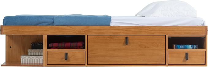 memomad Bali Storage Platform Bed with Drawers (Queen Size, Oak Brown Wood)