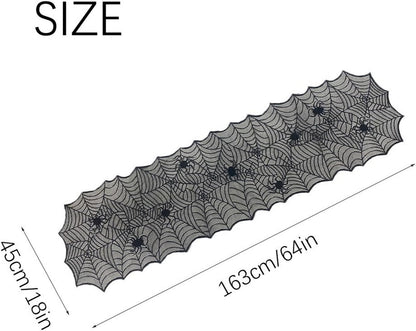 1-Pack Halloween Table Runner, Black Spider Web Lace Table Runner, Gothic Kitchen Decor, Fall-Themed Party Decorations, Spider Web Reusable Home Accent, 18 x 64 Inches