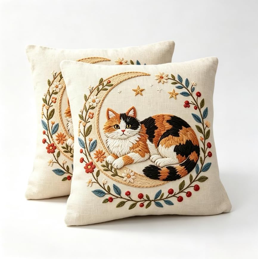 18x18 Inch Calico Cat Linen Throw Pillow Covers Set of 2 by Unknown