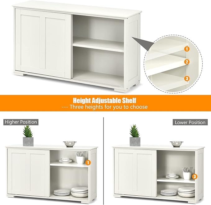 Costzon Sideboard Buffet Cabinet, Wooden Kitchen Storage Cabinet with Adjustable Shelf, Sliding Barn Door, Accent Coffee Bar Cabinet Console Table for Living Room, Dining Room, Hallway (White)