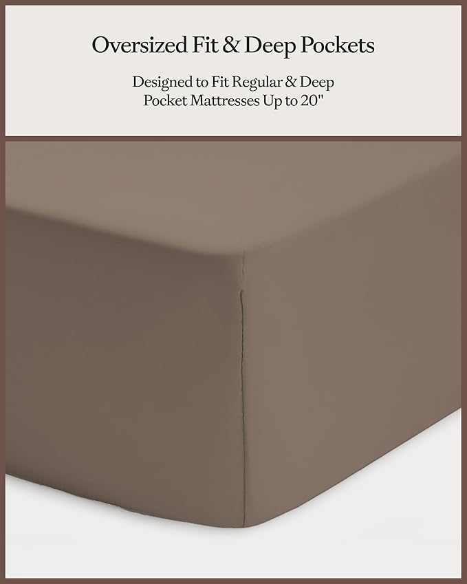 Cozy Earth Luxury Bed Sheet Set - 100% Viscose from Bamboo Fabric, Ultra-Soft & Breathable, Fits Regular & Deep Pocket Mattresses up to 20" - 4 Pieces Full Set Walnut