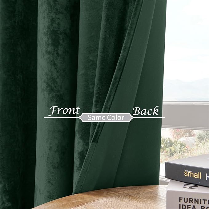 SMILETIME Forest Green Crushed Velvet Curtains 52x108 inch Luxurious Thermal Insulated Soundproof Drapes for Living Room Bedroom Office Soft and Durable Light-Filtering Window Treatments, 2 Panels