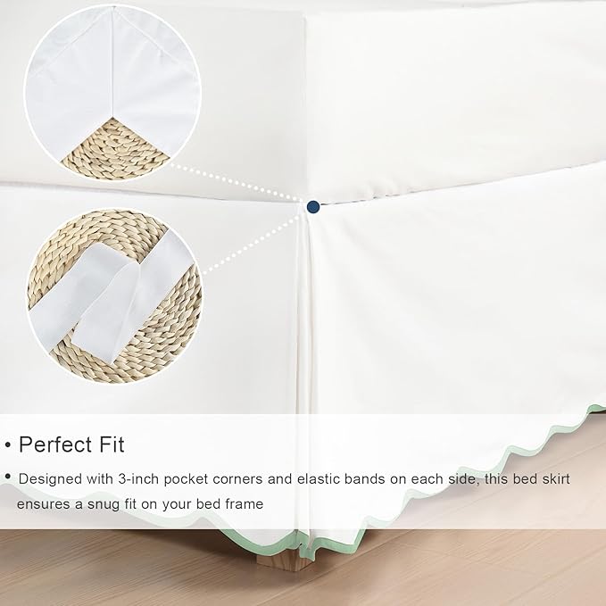 HIG Off-White Chic King Bed Skirt - Easy Fit Scallop Edge Pleated Bedskirts, 14 Inch Drop Anti-Slip Dust Ruffle, Thick Fabric for Enhanced Privacy, Pre-Washed for Long-Lasting Use(N60022)