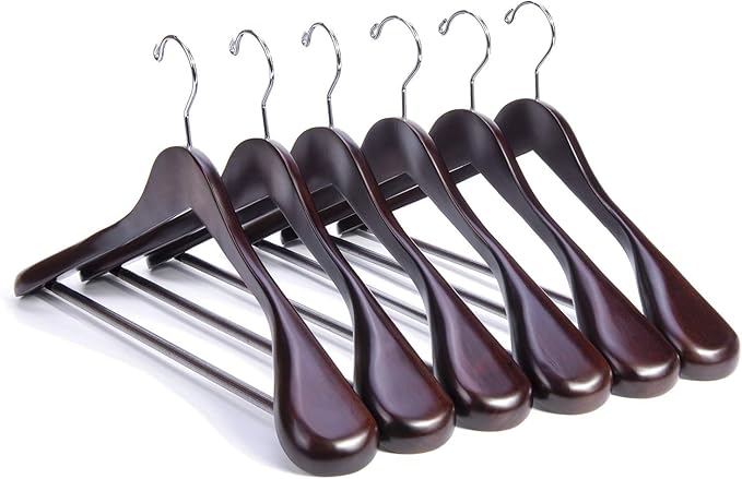 Nature Smile Luxury Mahogany Wooden Suit Hangers - 6 Pack - Wood Coat Hangers,Jacket Outerwear Shirt Hangers,Glossy Finish with Extra-Wide Shoulder, 360 Degree Swivel Hooks & Anti-Slip Bar with Screw