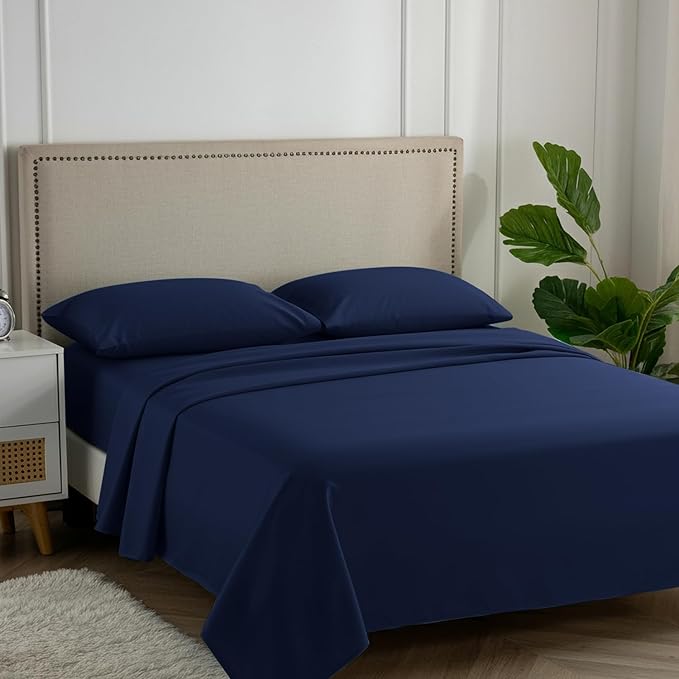 Carressa Linen 100% Egyptian Cotton King Size Sheets Set - 600 Thread Count Egyptian Cotton Queen Sheets King Size (4 PC, Navy Blue), Soft, Cooling, 16" Deep Pocket Sateen Weave Luxury Hotel Bed Sheet