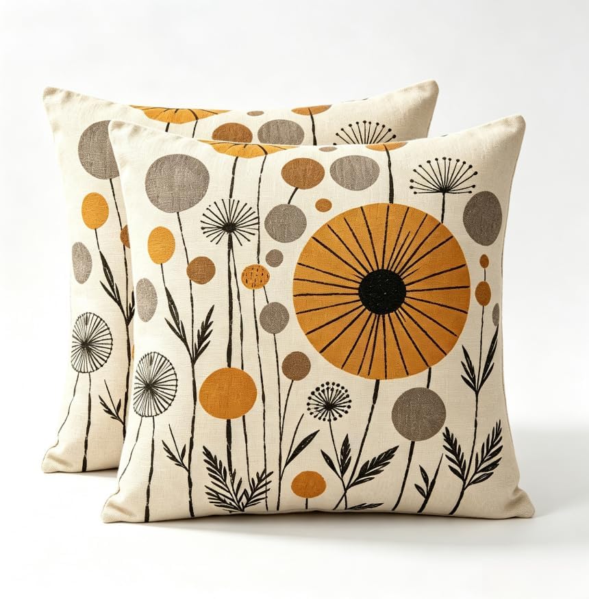 18x18 Inch Mid Century Neutral Throw Pillow Covers Set of 2 by Unknown