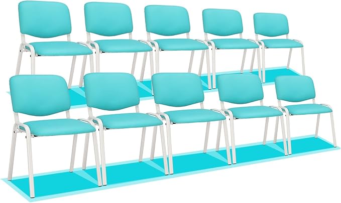 VINGLI Blue Waiting Room & Office Chairs - 10-Pack Stackable PU Set for Church, Conference Room, Lobby & Guest Reception Area