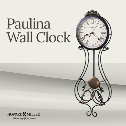 Howard Miller Paulina Wall Clock, Gray Finishes with Golden Pendulum & Quartz Movement, Classic Round White Dial with Roman Numeral Perfect for Home Decor, Living Room & Office Wall Mount