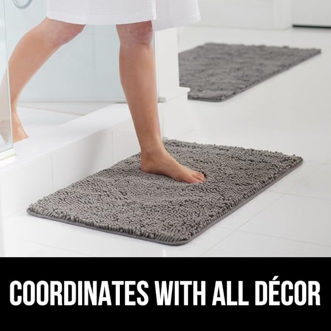 GORILLA GRIP Bath Rug Mat 36x24, Thick Soft Absorbent Chenille, Quick Dry Microfiber Mats, Rubber Backing Washable Shower Floor Rugs, Bathmat Runner, US Designed Bathroom Home Decor Accessories Grey