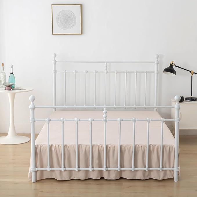 Bed Skirt King Size Ruffled Bed Skirts with Split Corners,12 Inch Drop Dust Ruffle Bed Skirt with Platform, Cream, 12" King