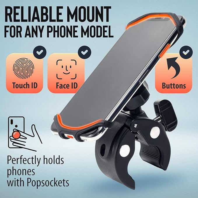 Upgraded 2025 Bicycle & Motorcycle Phone Mount - The Most Secure & Reliable Bike Phone Holder for iPhone, Samsung or Any Smartphone. Stress-Resistant & Highly Adjustable. x10 to Safeness & Comfort