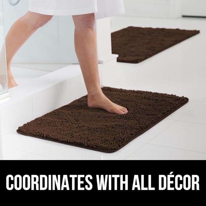 GORILLA GRIP Bath Rug Mat 30x20, Thick Soft Absorbent Chenille, Quick Dry Microfiber Mats, Rubber Backing Washable Shower Floor Rugs, Bathmat Runner, US Designed Bathroom Home Decor Accessories Brown