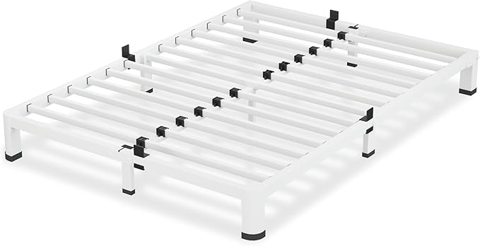 4 Inch White King Size Bed Frame, 3500Lbs Heavy Duty Metal Platform with Round Corner Legs Mattress Slide Stopper, Steel Slat Support No Box Spring Needed, Noise Free, Non-Slip, Easy Assembly