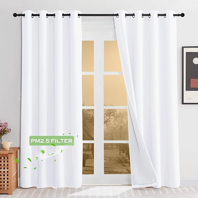 KGORGE Anti Dust Soundproof 100% Blackout Curtains 4 Layers Heavy Duty Energy Efficiency Window Curtains for Living Room Baby Bedroom Home Office Studio, Wide 52 x Long 90 inches, White, 2 Panels
