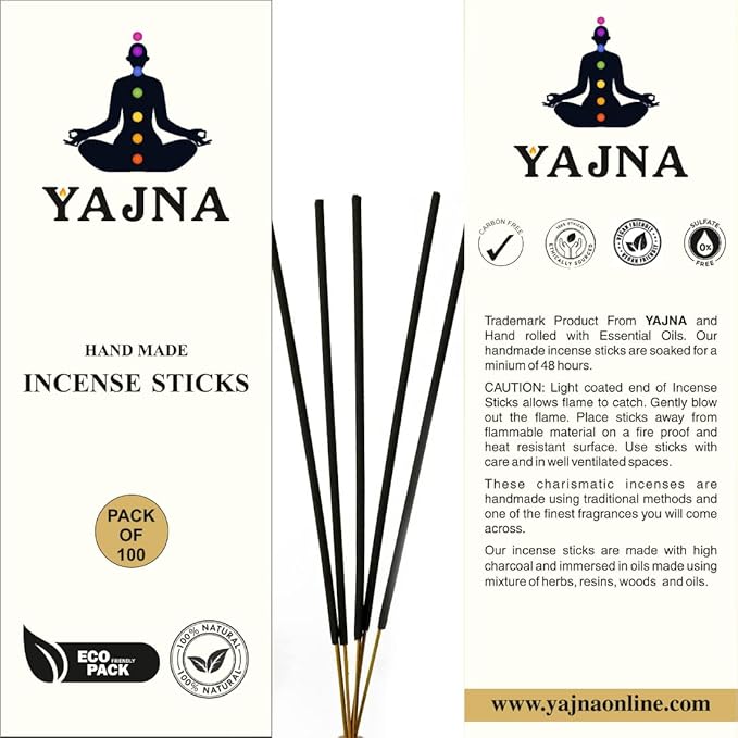 Yajna-Sandalwood-Incense-Sticks 100%-Natural-Handmade-Hand-Dipped-Incense-Sticks Organic-Chemicals-Free For-Purification-Relaxation-Positivity-Yoga-Meditation The-Best-Woods-Scent (500 Sticks (750GM))