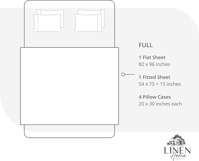 Linen Home 100% Cotton Percale Sheet Set, Full Size, Ivory, Deep Pocket, 6 Pieces Set - 1 Flat, 1 Deep Pocket Fitted Sheet and 4 Pillowcases, Crisp Cool and Strong Bed Linen