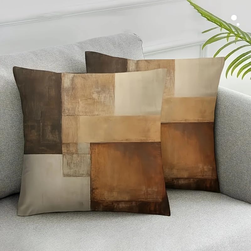 Decorative Throw Pillow Covers, Modern Abstract Brown Geometric Pattern - Image 4