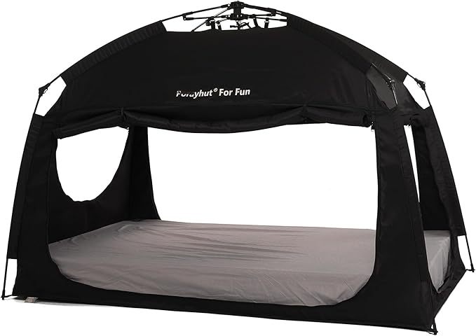 Indoor Instant Privacy Bed Tent for Sleeping,Quick Set-up Bed Canopies,Portable Bed Drapes with Large Space and 3 Doors (Black, Twin)