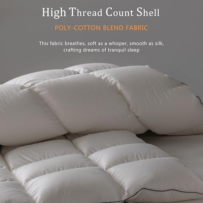 Luxury White Down Fiber Comforter King Size - Down Fiber Comforter for All Seasons - Ultra-Soft Duvet Insert Medium Warmth - Hotel Collection Comforters，59 Oz (106x90)