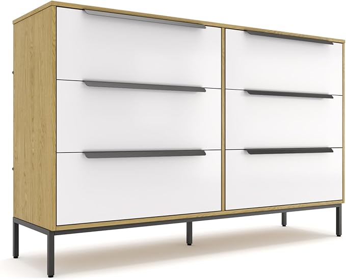 tinge Lira Premium Fabric Dresser - Solid Wooden Frame, 6 Spacious Sag-Proof Drawers with Sleek Metal Handles - Premium & Durable Storage Solution for Your Home (Light Brown)