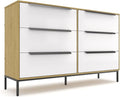 tinge Lira Premium Fabric Dresser - Solid Wooden Frame, 6 Spacious Sag-Proof Drawers with Sleek Metal Handles - Premium & Durable Storage Solution for Your Home (Light Brown)