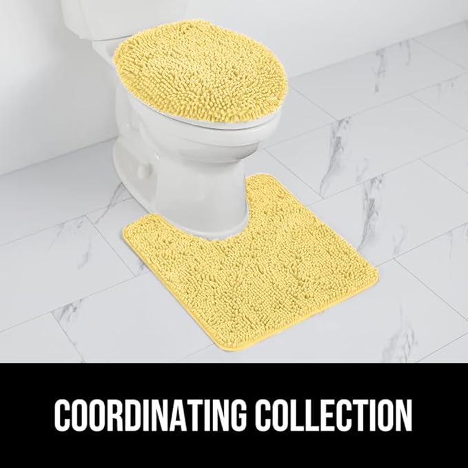 GORILLA GRIP Soft Chenille Bathroom Toilet Lid Cover, Machine Washable Seat Covers, 19.5x18.5, Stays in Place Rubber Backing, Fits Most Round, Elongated and Oblong Lids, Accessories Decor, Yellow