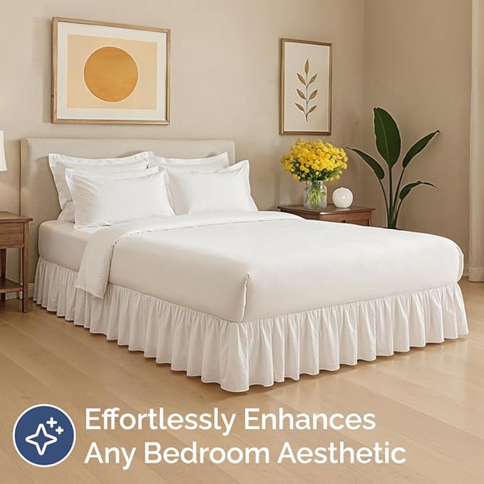 Bedskirt Queen Size Ruffle - 18 inch Drop Dust Ruffle Bed Skirt with Platform - Ultra-Soft, Easy Fit, Premium Hotel Quality - Wrinkle, Fade & Shrink Resistant - for Women, Men, Kids and Teens - White