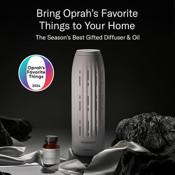 AromaTech Ambience Scent Diffuser for Essential Oil Blends & Fragrances – Waterless Scent Machine w/Bluetooth for Home, Bathroom Boutiques, Hotel, Spa – Charcoal with 60 ml Oil