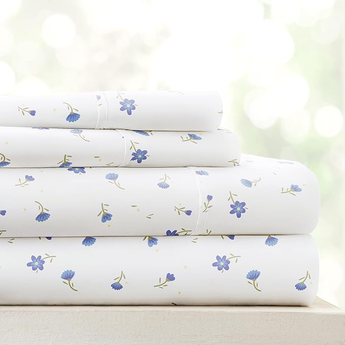 Linen Market Double-Brushed Patterned Microfiber Twin Sheet Set 3 Piece – Oeko-TEX Certified Ultra Soft & Wrinkle-Free - 16" Deep Pocket Sheets - Easy Care Twin Size - Soft Floral Light Blue