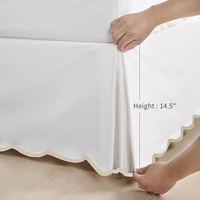 HIG Off White Chic King Bed Skirt - Easy Fit Scallop Edge Pleated Bedskirts, 14 Inch Drop Anti-Slip Dust Ruffle, Thick Fabric for Enhanced Privacy, Pre-Washed for Long-Lasting Use(N60022)