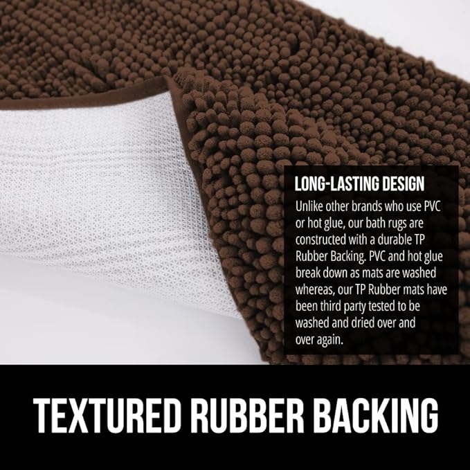 GORILLA GRIP Bathroom Rug Sets, Soft Chenille 2 Piece Area Rugs Set, Toilet Base Mat and 30x20 Carpet, Absorbent Microfiber Washable Mats Dry Quickly, Home Decor and Bath Room Accessories, Brown
