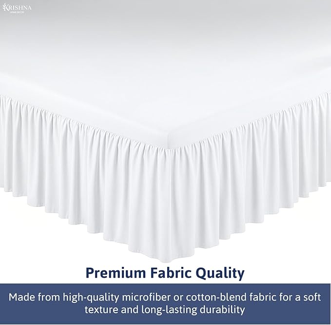 KRISHNA Ruffled Bed Skirt with Split Corners Twin, 100% Microfiber Hotel Quality, 28 Inch Drop Dust Ruffle Gathered Bedskirt with Platform, 39" x 75", White