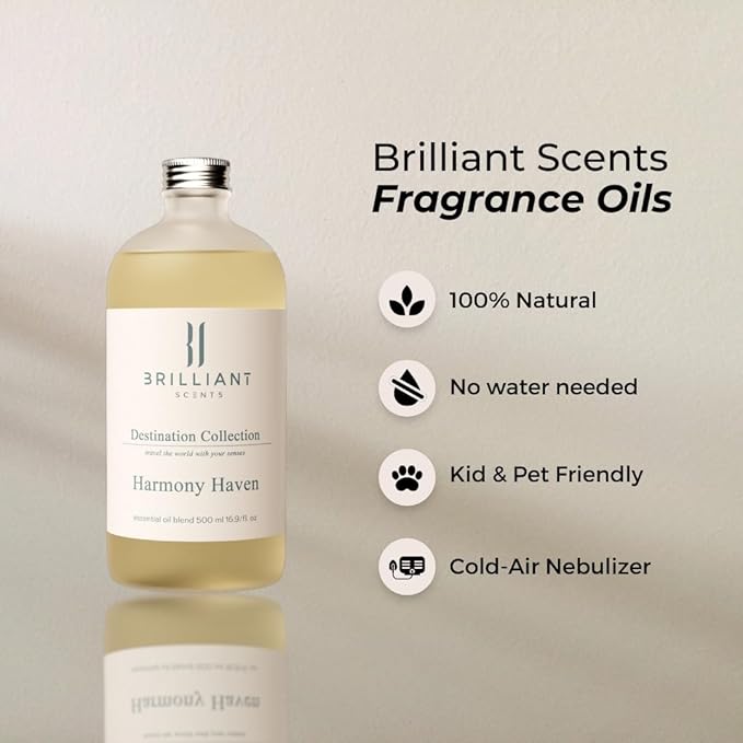 Brilliant Scents Harmony Haven Fragrance Oil 120ml - Premium Diffuser Oil for Home, Office, Hotels - Long Lasting, Plant-Based, Meets IFRA Standards, USA-Made - Citrus & Subtle Spice Scent
