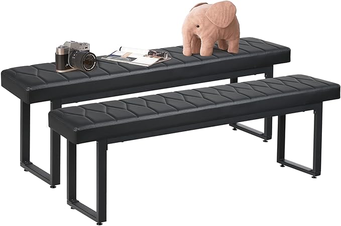 STHOUYN 58” Padded Dining Table Bench Pair of 2 for 6-8 Person, Faux Leather Indoor Cushioned Extra Long Bench for Dining Room Table, Bedside Shoe Entryway Benches (Black, 58")