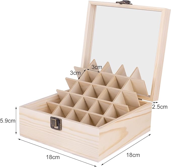 Essential Oil Storage Box High Capacity Glass Lid Wooden Essential Oils Display Organizer Stand Holder for 15 ml Bottles Nail Polish Collection.